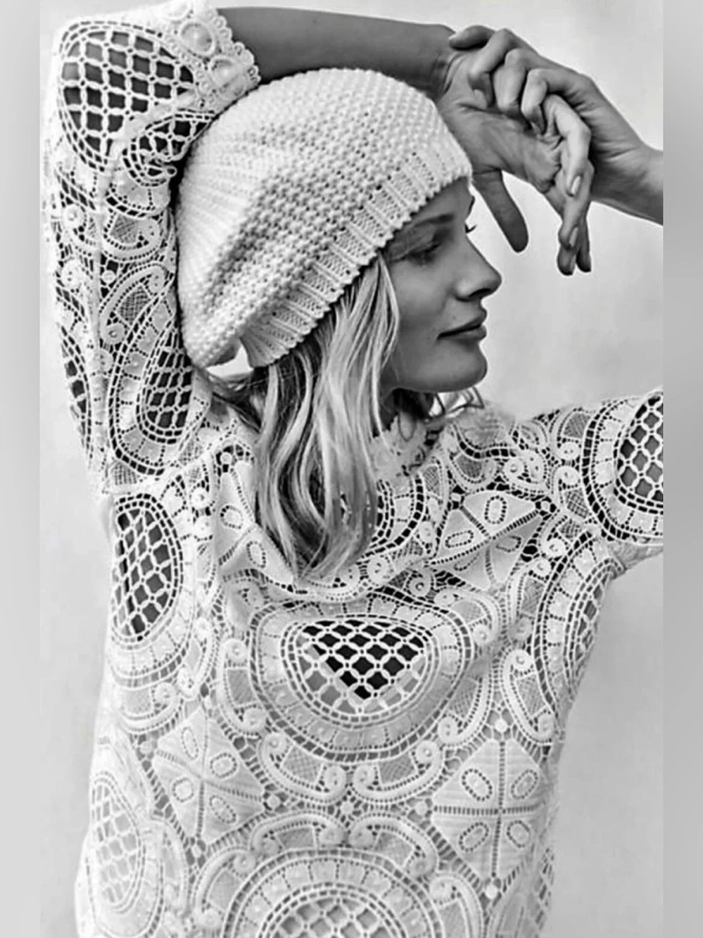 Anthropologie White Circular Lace High-Neck Blouse